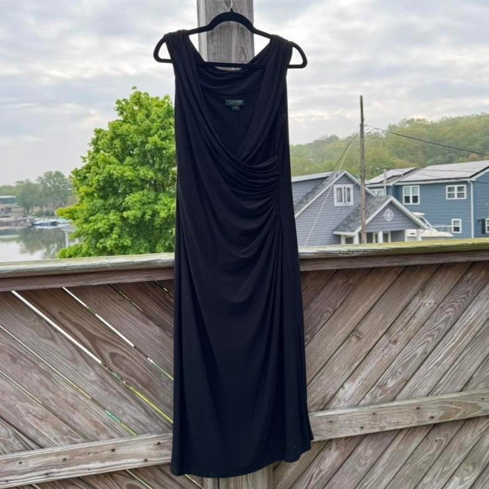 Lauren Ralph Lauren Evening Dress Women's Size 12 Black Ruched Bodycon Stretch